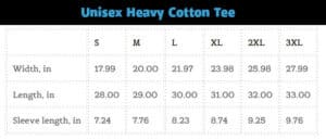 Unisex Heavy Cotton Tee Size Chart
